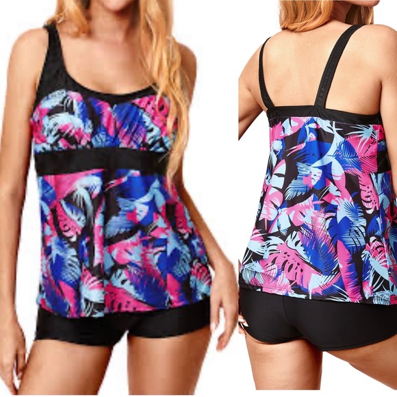 Women Digital Print Boyshort Bottom Two Pieces Swimwear Size Medium - Picture 1 of 8